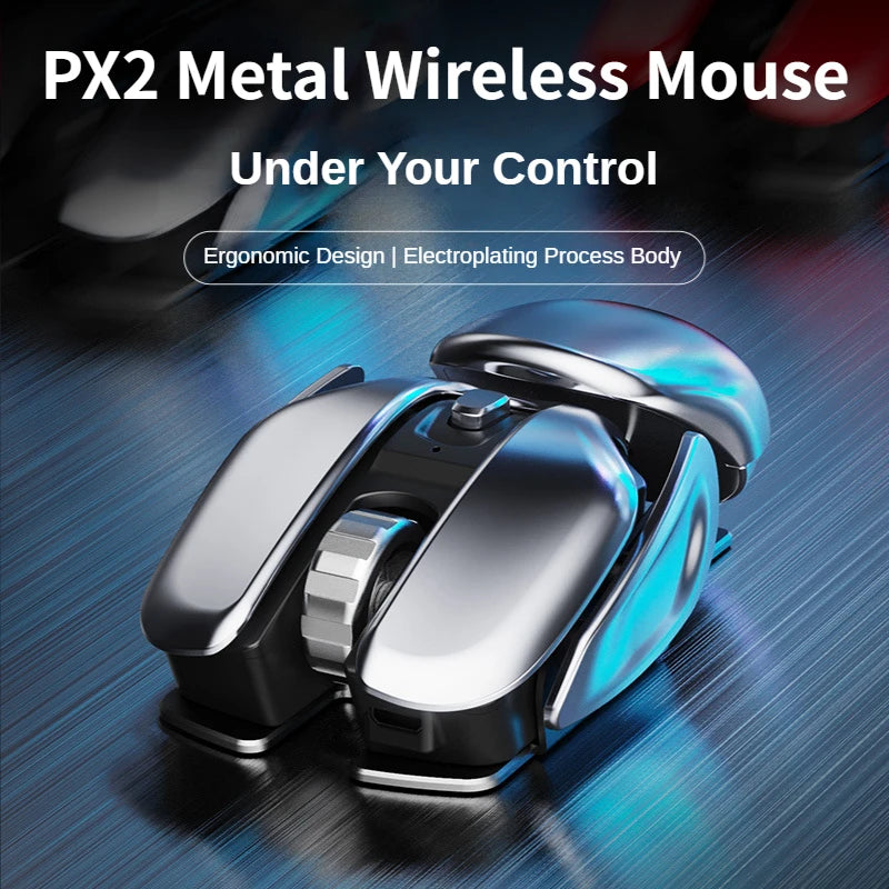 PX2 Metal 2.4G Rechargeable Wireless Mute 1600DPI Mouse 6 Buttons for PC Laptop Computer Gaming Office Home Waterproof Mouse Leedoar