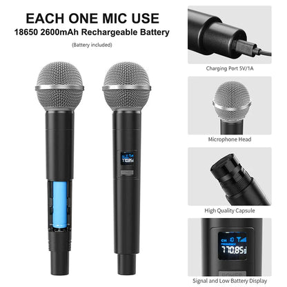 UHF Wireless Microphone Professional Receiver Transmitter System Universal Handheld Mic with Karaoke Business Meeting Microphone Leedoar