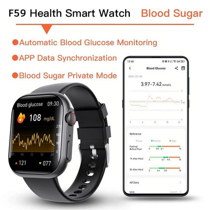 F59 Sports Smartwatch 2.1 Inch 3D HD Screen Bluetooth Calls Health Bracelet SOS Fall Alarm Non-invasive Blood Glucose Smartwatch Leedoar