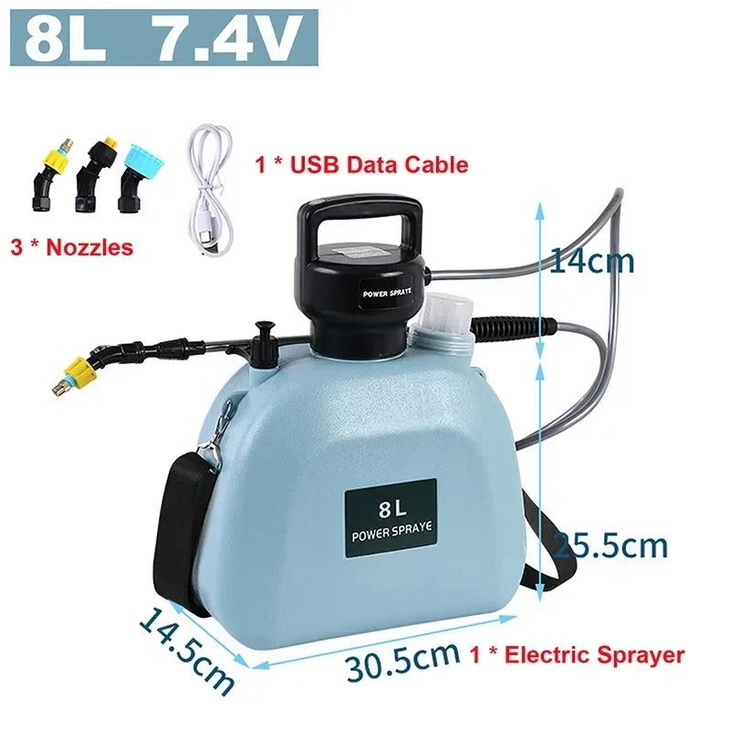 5L 8L Gardens Electric Sprayer 7.4V 2000mAh Battery Sprayer 3pcs Nozzles Shoulder Automatic Atomization Watering Flowers Tools Leedoar