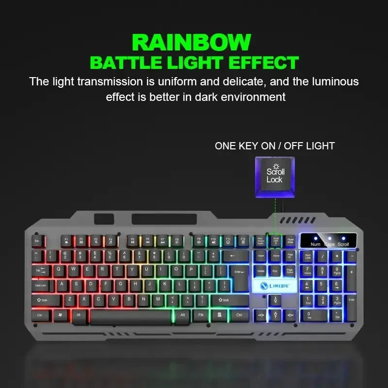 Teclado para jogos com fio USB JP-2 RGB retroiluminado com mouse para jogos com retroiluminação silenciosa para escritório, PC, jogos, PC, laptop