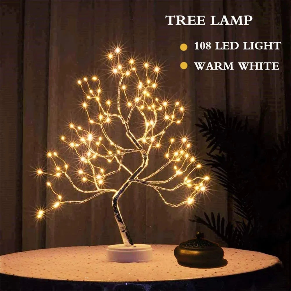 LED Night Light Mini Copper Wire Tree Light Children's Christmas Tree Light Family Bedroom Home Decoration Holiday Lighting Leedoar