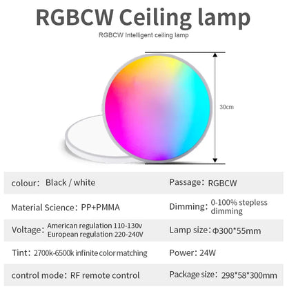 Nova lâmpada de teto RGBCW Full Color Dimming e ajuste de cor Intelligent Graffiti APP Bluetooth Voice Lâmpada de teto 