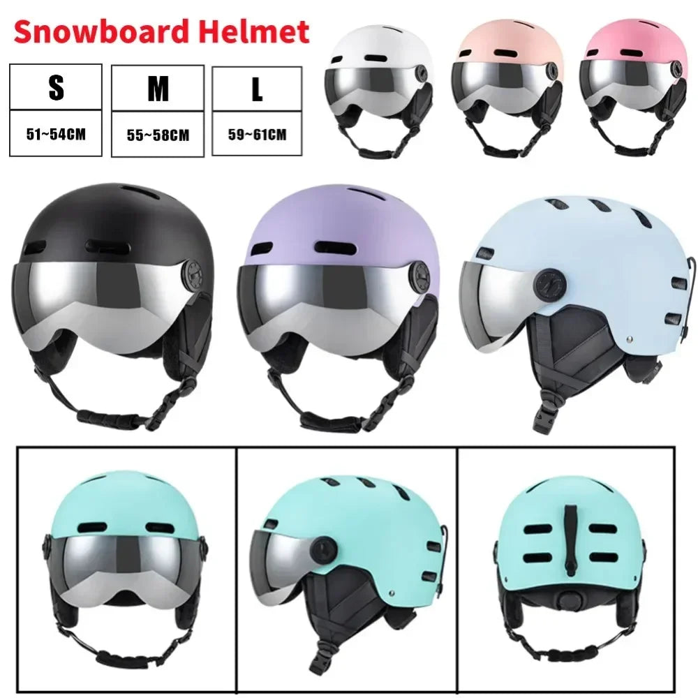 Capacete de esqui, boné de proteção para esqui, à prova de vento, com óculos removíveis, casco de ABS e espuma EPS para esqui, snowboard, snowboard 