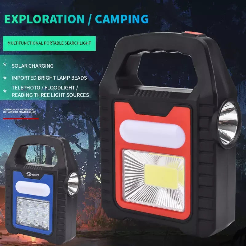 Solar Power Emergency Handheld LED Lamp USB Rechargeable strong Light Searchlight Outdoor Camping Lamp Flashlight Leedoar