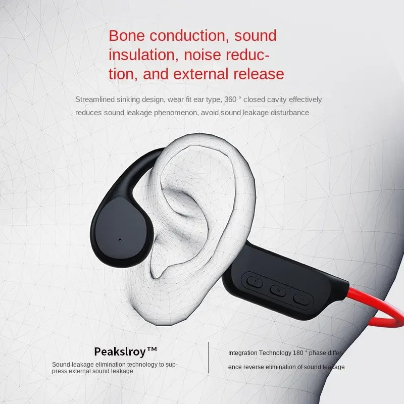 Bone Conduction Earphones Wireless Bluetooth IPX8 MP3 Player Hifi Ear-hook Headphone with Mic Waterproof Headset for Swimming Leedoar