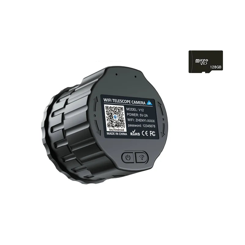 Câmera de espelho HD 2K 4MP V12Wifi Oculares ópticas eletrônicas Telescópios para observação de pássaros Suporte para 2 telefones 