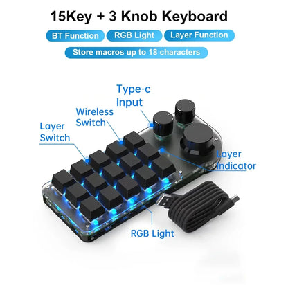 Programação Macro Custom Knob Teclado RGB 3 Teclas Copiar Colar Mini Botão Photoshop Teclado para Jogos Mecânico Hotswap Macropad