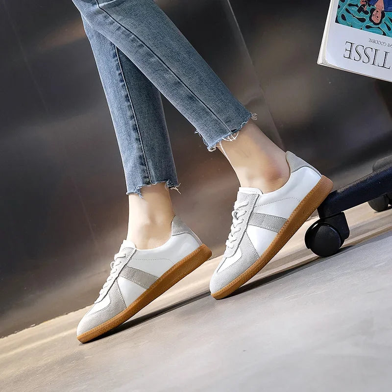 Women's Sneakers 2024 New Genuine Leather Ladies Moral Training Shoes Casual Spring Flat Shoes Women Leedoar