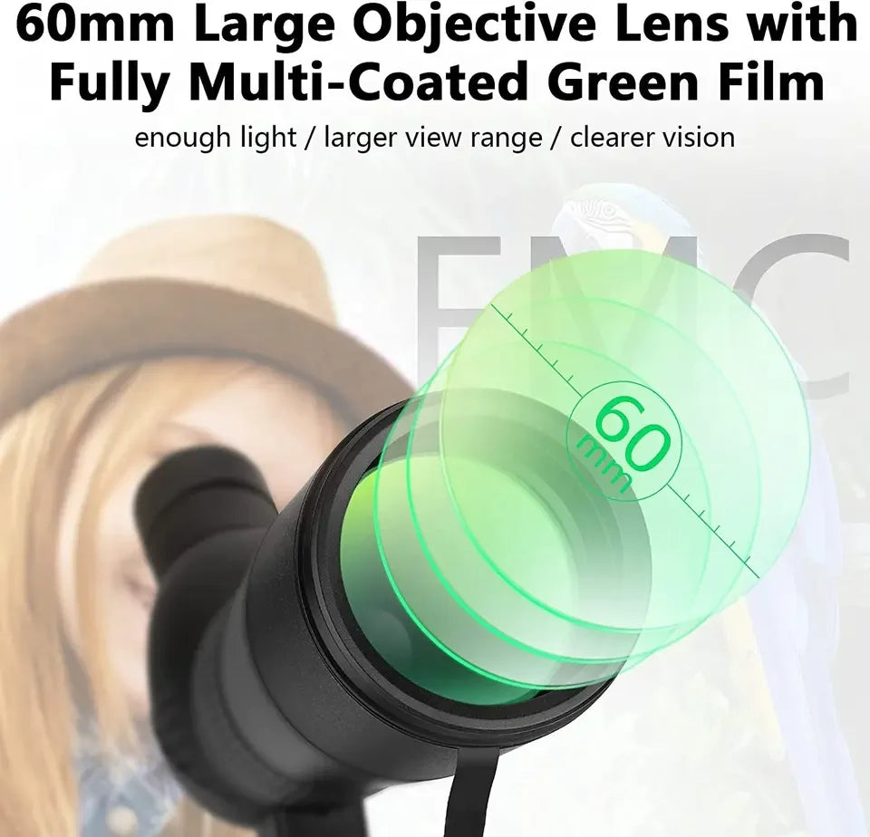 Telescópio monocular poderoso com zoom de 20-60X60 Bak4 Prism à prova d'água antiembaçante para acampamento, observação de pássaros, paisagem, escopo para envasamento para telefone