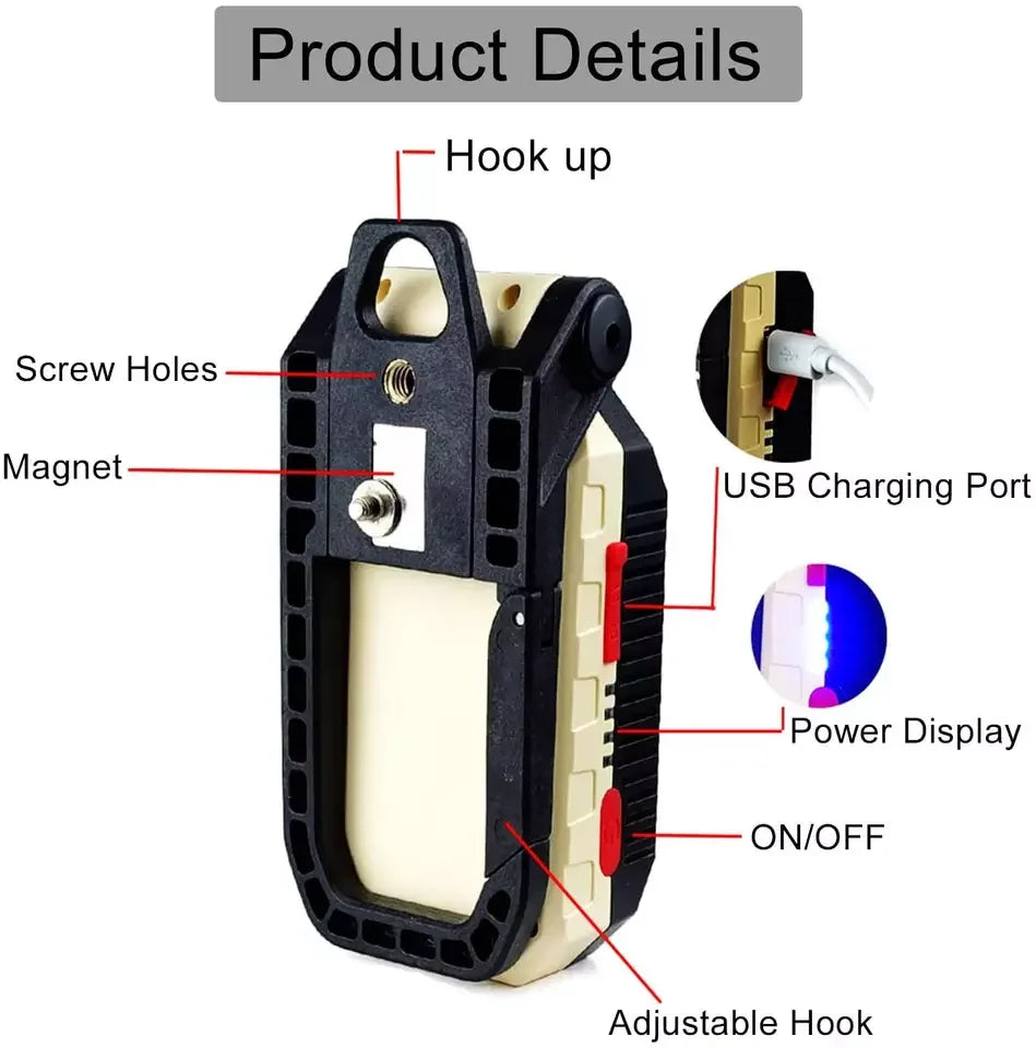 Foldable COB LED Work Light Portable USB Rechargeable Flashlight Waterproof Torch Magnetic Base Work Lamp Camping Light Leedoar