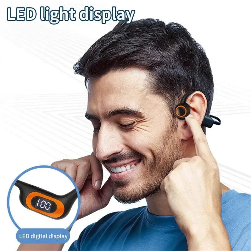 Bone Conduction Earphone Wireless Bluetooth 5.3 Headphone Outdoor Sport Earbud Headset with 32GB SD Card for Android Ios Leedoar