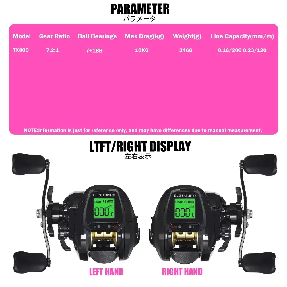 New 7.2:1 10kg Saltwater Waterproof Cast Drum with Large Screen LED Electronic Bait Fishing Reel High-speed Casting Leedoar