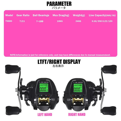 New 7.2:1 10kg Saltwater Waterproof Cast Drum with Large Screen LED Electronic Bait Fishing Reel High-speed Casting Leedoar