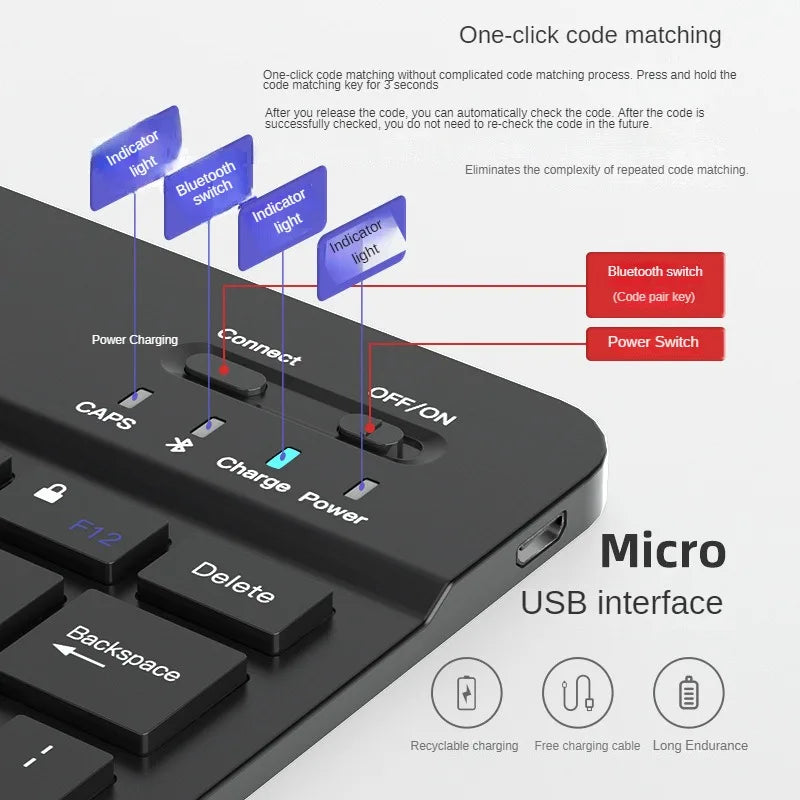 K005C Teclado Bluetooth recarregável sem fio mudo fino mini teclado tablet teclado de escritório para IOS Android Windows PC Ipad 