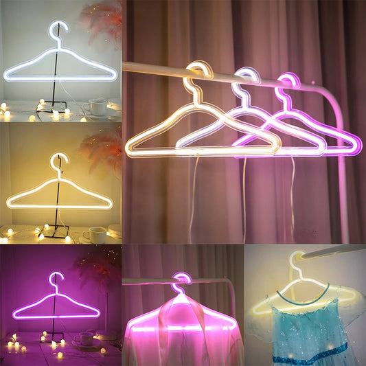 5PCS LED Hanger Neon Light Sign Glow Clothes Display Stand USB Powered for Fashion Clothing Shop Market Room Wall Decoration Leedoar