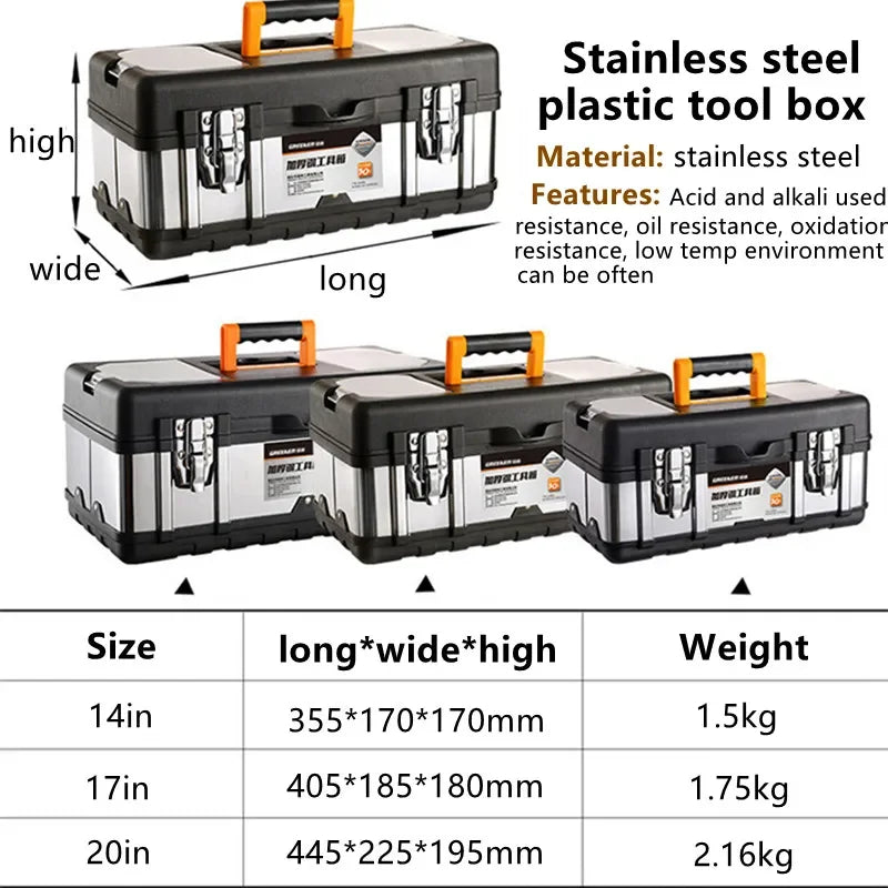 14/17/20 Inch Multiple Specifications Double Layer Solid Tools Storage Box