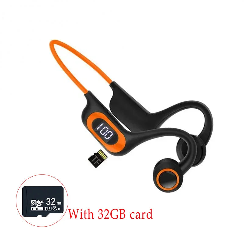 Bone Conduction Earphone Wireless Bluetooth 5.3 Headphone Outdoor Sport Earbud Headset with 32GB SD Card for Android Ios Leedoar