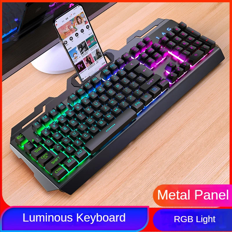 Teclado y mouse con luz LED GX2 Combo con cable de 104 teclas, intercambiable, resistente al agua, con retroiluminación RGB, juego de teclado y mouse para computadora portátil de escritorio 