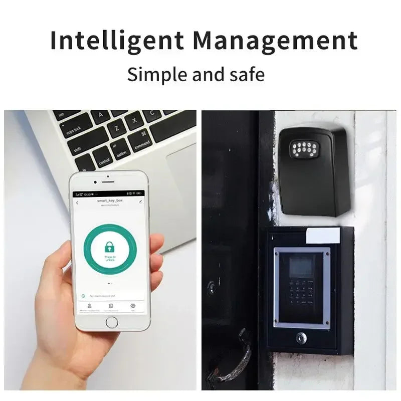 Key Safe Box Smart Strongbox (Password + Mobile Phone APP Unlock ) Warehouse Wall-mounted Anti-lost Key Lock Box Remote Control Leedoar