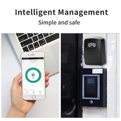 Key Safe Box Smart Strongbox (Password + Mobile Phone APP Unlock ) Warehouse Wall-mounted Anti-lost Key Lock Box Remote Control Leedoar