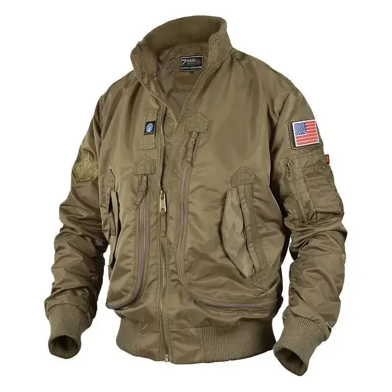 Chaquetas militares tácticas para hombre, chaqueta de béisbol de piloto con bolsillos grandes, chaqueta de la fuerza aérea, chaqueta de bombardero verde militar, ropa de abrigo de motociclista con cuello alto 