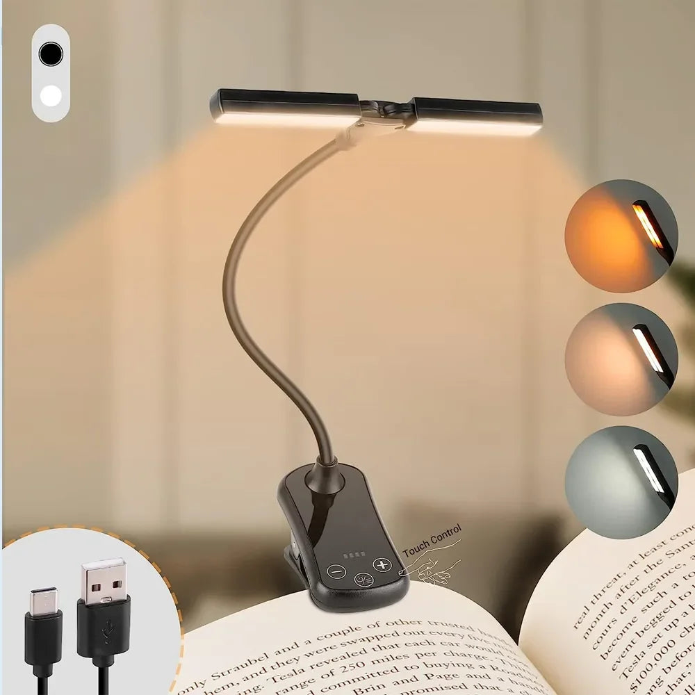 LED Clip On Desk Book Lamp 3 Colors Brightness Usb Rechargeable Night Light Portable Reading Light Book Lamp Mini Desk Lamp Leedoar