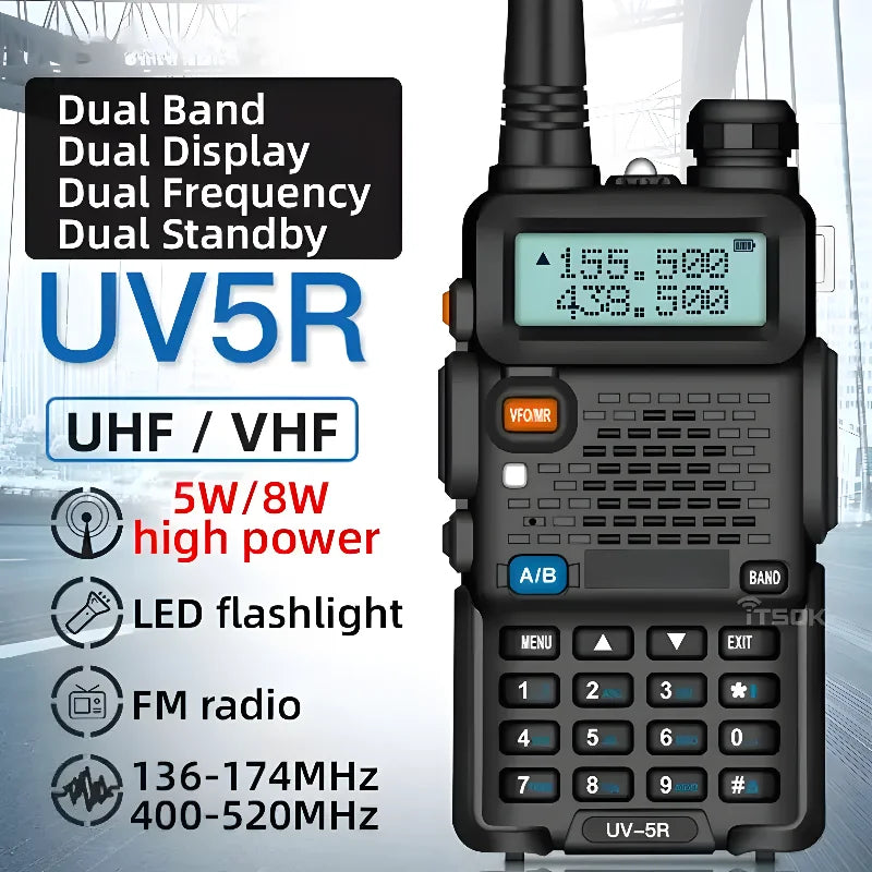 UV5R 5W Walkie Talkie Handheld Radio Telefono High Power Amateur Ham CB Radio Station UV5R Dual Band Transceiver 10KM Intercom Leedoar