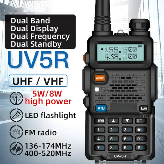 UV5R 5W Walkie Talkie Rádio Portátil Telefone Alta Potência Estação de Rádio Amador CB UV5R Transceptor de Banda Dupla 10KM Intercom 