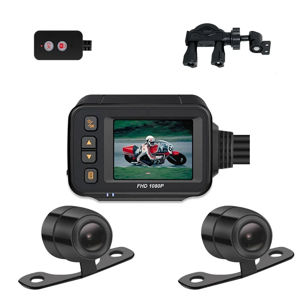 2-Inch Waterproof Motorcycle High-Definition Camera DVR Motorcycle Driving Recorder Front and Rear CamerasBlack Night Vision Box Leedoar