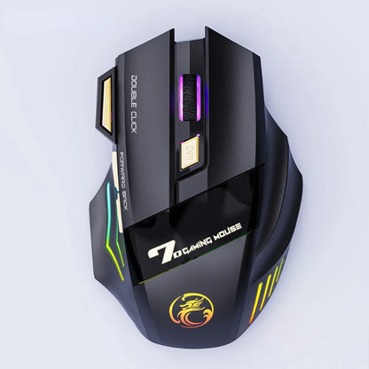 2023 Novo C Free Double-click 2.4G Btooth Silencioso Recarregável Luz de Respiração Deslumbrante Mouse de Jogo Sem Fio 7 Teclas 