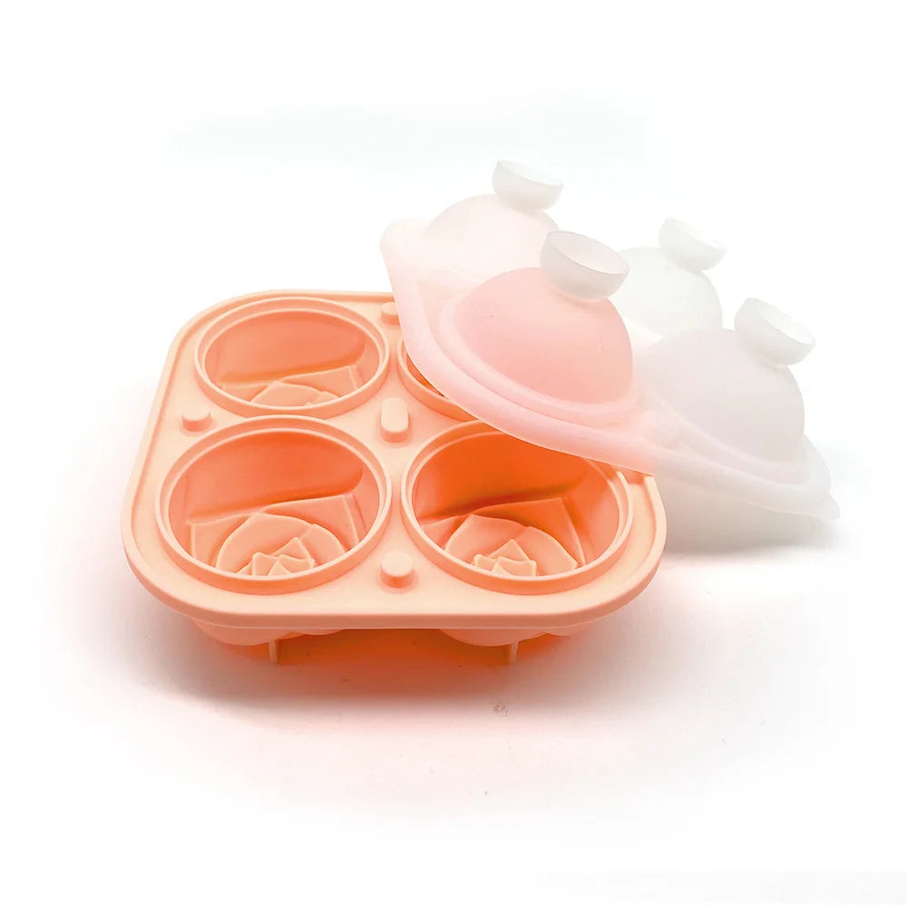 3D Silicone Rose Ice Maker Mold Large Ice Cube Tray Four Rose Shaped Cubes Rubber Fun Ice Hockey Machine Kitchen Supplies Leedoar