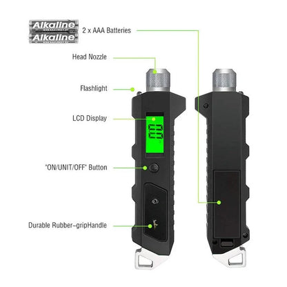 Medidor de pressão de pneus de alta precisão montado em veículo, luz noturna de cristal líquido LED, medidor eletrônico de pressão de pneus digital