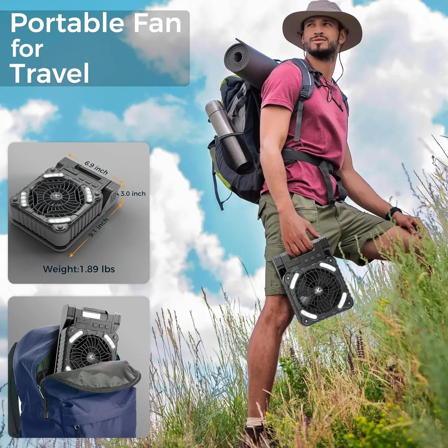 Portable Solar Fans 10000mAh LED Lantern Rechargeable Solar Powered Camping Fan 4 Speeds Powerful Wind 90° Folding Ventilador Leedoar