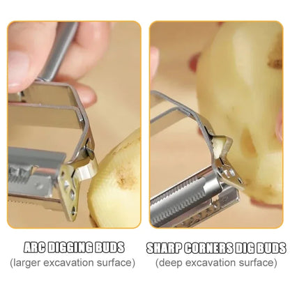 4in1 Vegetable Peeler Stainless Steel Melon Planer Multiple-Function Double-Head Peeler Household Kitchen Cucumber Slicer Tool Leedoar