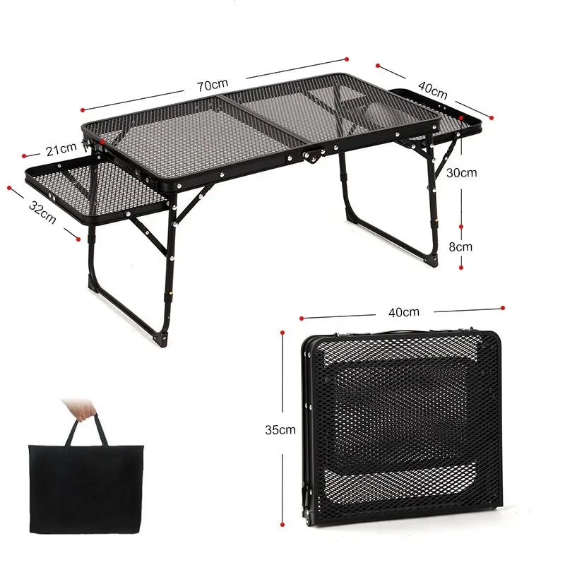 Black Folding Table Outdoor Camping Portable Ultra-Light Aluminum Alloy Binaural Iron Grid Frame Height Adjustable Coffee Table Leedoar