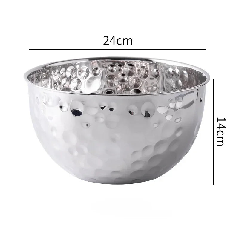 New Stainless Steel Hammer Point Fruit Bowl Salad Plate Egg Pot Thickened Baking Mixing Cooking Bowl Creative Decoration Bar KTV Leedoar