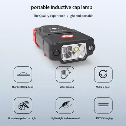 Lâmpada de cabeça de indução multifuncional recarregável pesca noturna super brilhante LED boné lâmpada aba de chapéu lanterna à prova d'água 