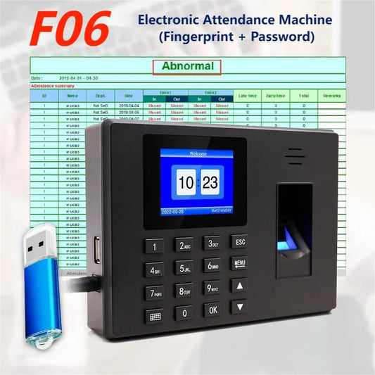 Máquina de asistencia electrónica F06 (huella digital + contraseña) No es necesario instalar software. Copie los datos directamente desde la unidad flash USB 