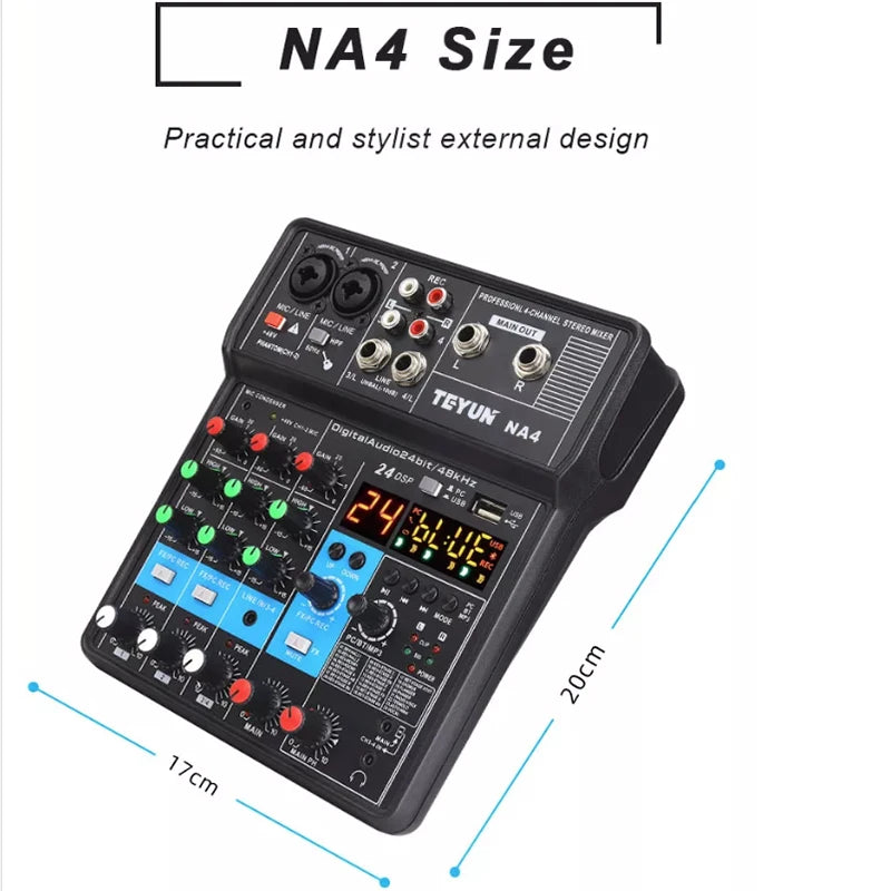 TEYUN 4-Channel Professional Portable Sound Mixer Console Computer Input 48v Power Model Number Certification Origin Mixing NA4 Leedoar