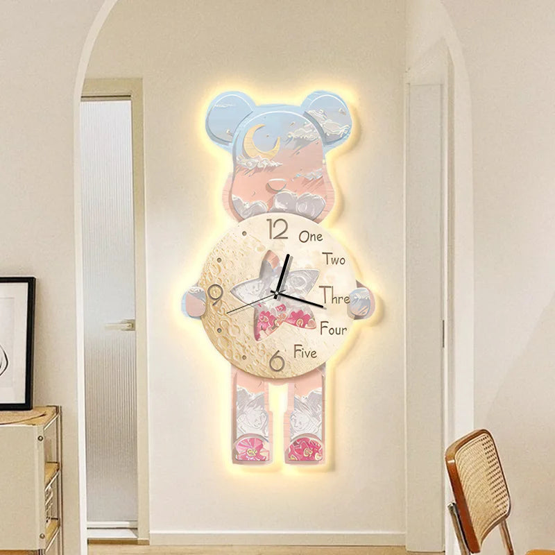 40x21CM Creative Wall Clock Cartoon Fashion Living Room Silent Art Clock Simple Modern Watch Wall Home Decoration Bear Leedoar