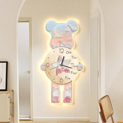 40x21CM Creative Wall Clock Cartoon Fashion Living Room Silent Art Clock Simple Modern Watch Wall Home Decoration Bear Leedoar