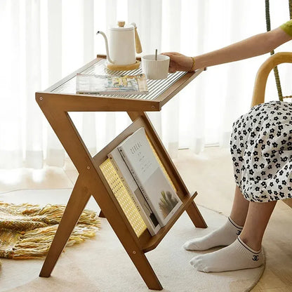 Mesa auxiliar portátil de madera de 45/55 cm de alto nivel para sala de estar estilo INS con mesa estrecha