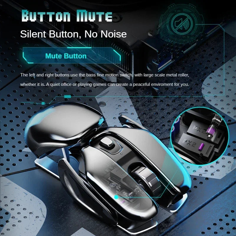 2024 Novo PX2 2.4G Recarregável Mudo 1600DPI Mouse de Computador 6 Botões À Prova D'Água Silencioso Clique Metal Mouse Sem Fio para Jogos 