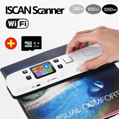 WIFI Scanner IScan A4 HD Color LCD Screen With SD Card 16G 32G 1050 DPI CIS Scanning Document Photo Image Storage Format JPG/PDF Leedoar