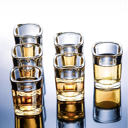 6PCS 65ml Shot Glass Set White Wine Glass Party Bar KTV Shot Whisky Glass Wine Baijiu Cup One Mouthful Four Cup Wine Set Leedoar