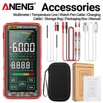 ANENG 683 Touch Screen Smart Digital Multimeter 6000 Counts AC/DC Ammeter Voltmeter Rechargeable Ohm Diode NCV Multimeter Tester Leedoar