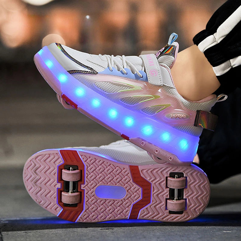 Adult Children Roller Skates Shoes Sneakers Men with Single Wheel Double Wheel Rollers Skate Shoes Tennis Shoes Leedoar