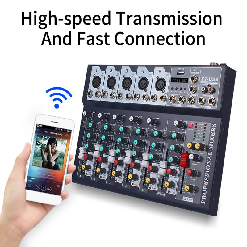 7 Channel Mixing Console Bluetooth USB Sound Card Pro Audio Equipment Mixer Audio Professional Digital Portable Video Consumer Leedoar