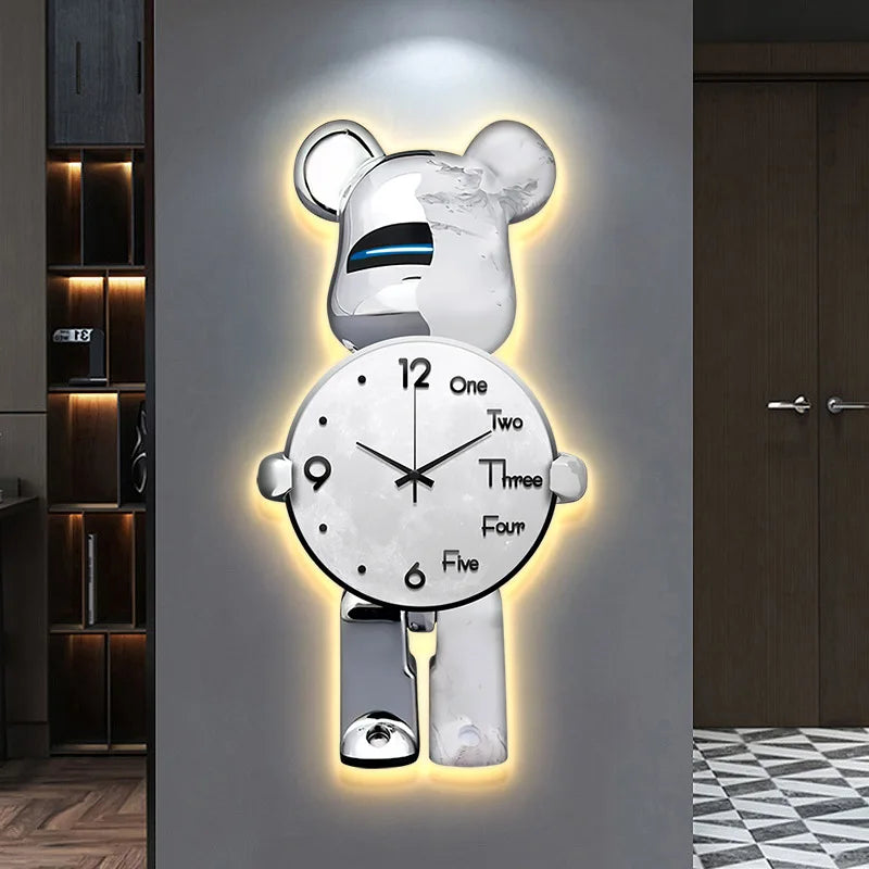 40x21CM Creative Wall Clock Cartoon Fashion Living Room Silent Art Clock Simple Modern Watch Wall Home Decoration Bear Leedoar